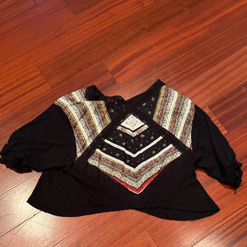 Free People Bohemian Black and Multicolor Women's Top